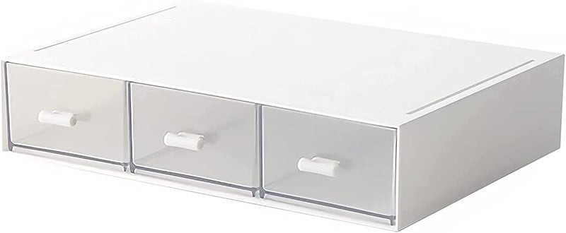 kulusion Desk Organizer-Stackable Storage Drawers, Plastic Compact Desk Storage Box Perfect for Collection Small Item/Cosmetic Office Organizer - 3 drawers (White) - Image 1